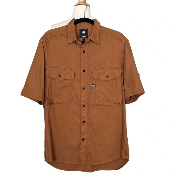 G-STAR RAW Type C Straight Long Button Down Shirt in Cubano Brown, Size L - Picture 1 of 15